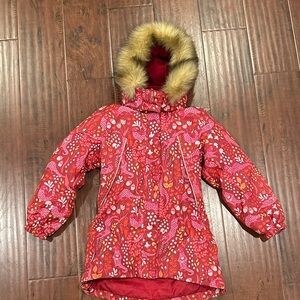 Vibrant Pink Kids Puffer Jacket with Faux Fur Hood